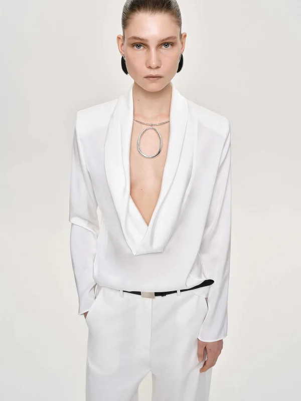 Source Unknown Clothing-Leiva Cowl-Back Blouse, White