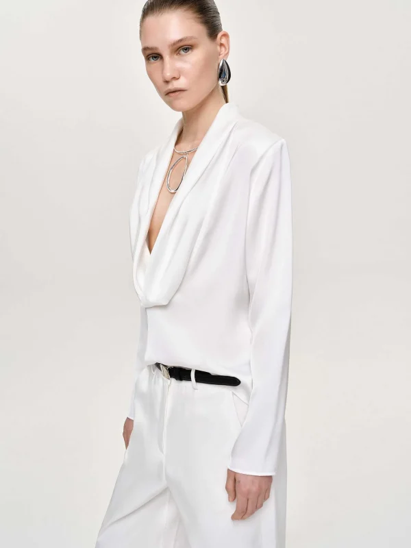 Source Unknown Tops-Leiva Cowl-Back Blouse, White