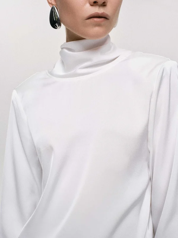 Source Unknown Tops-Leiva Cowl-Back Blouse, White