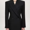 Source Unknown Clothing-Leonara Double Breasted Cinch Blazer, Black