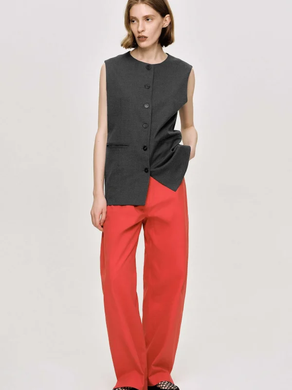 Source Unknown Tops-Long Button Vest, Charcoal Melange