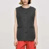 Source Unknown Clothing-Long Button Vest, Charcoal Melange