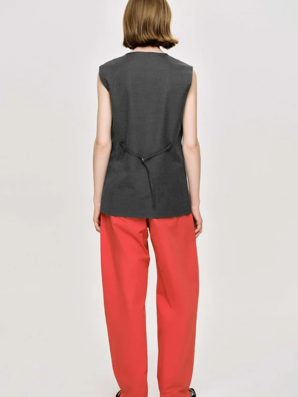 Source Unknown Clothing-Long Button Vest, Charcoal Melange