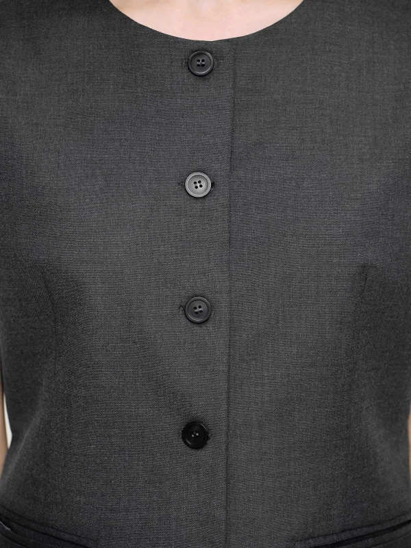 Source Unknown Clothing-Long Button Vest, Charcoal Melange