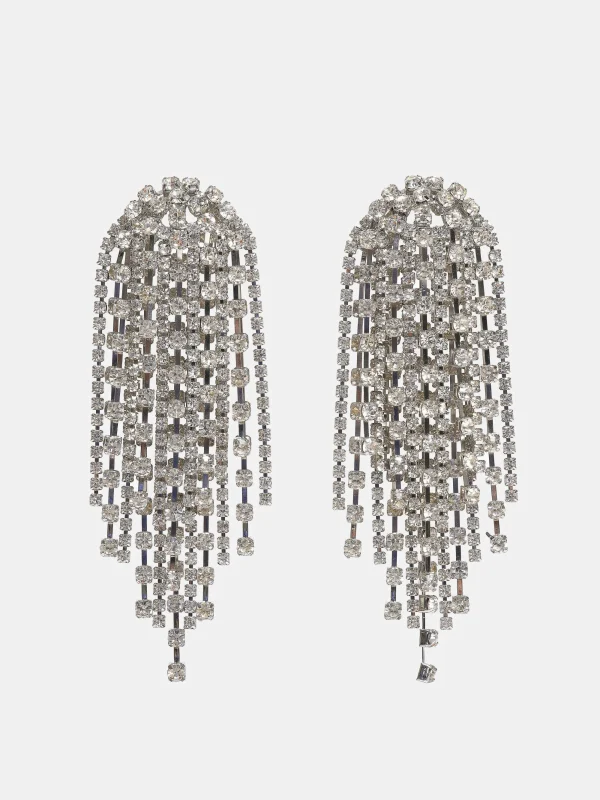 Source Unknown Accessories-Long Rhinestone Earrings, Silver