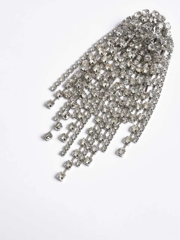 Source Unknown Accessories-Long Rhinestone Earrings, Silver