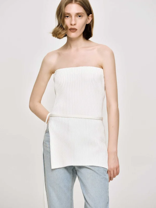 Source Unknown Knitwear-Long Split Rib Knit, White