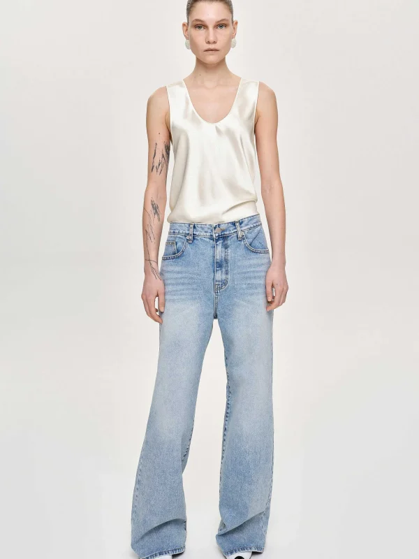 Source Unknown Denim-Long Straight-Leg Jeans, Light Vintage Blue