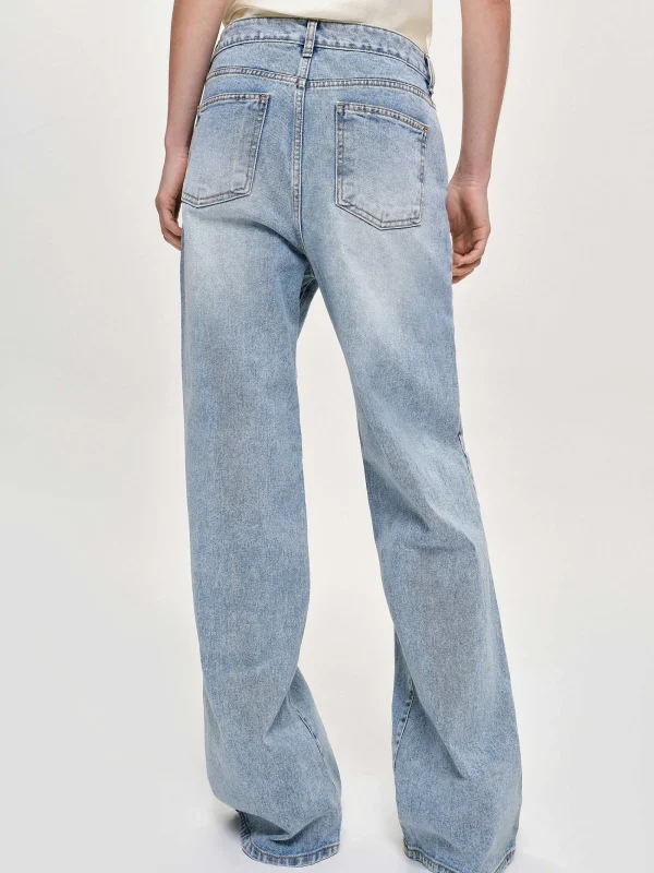 Source Unknown Clothing-Long Straight-Leg Jeans, Light Vintage Blue