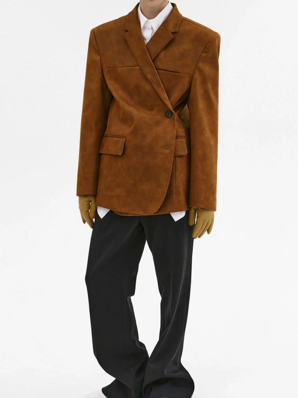 Source Unknown Accessories-Lui Faux Leather Blazer, Rust Brown