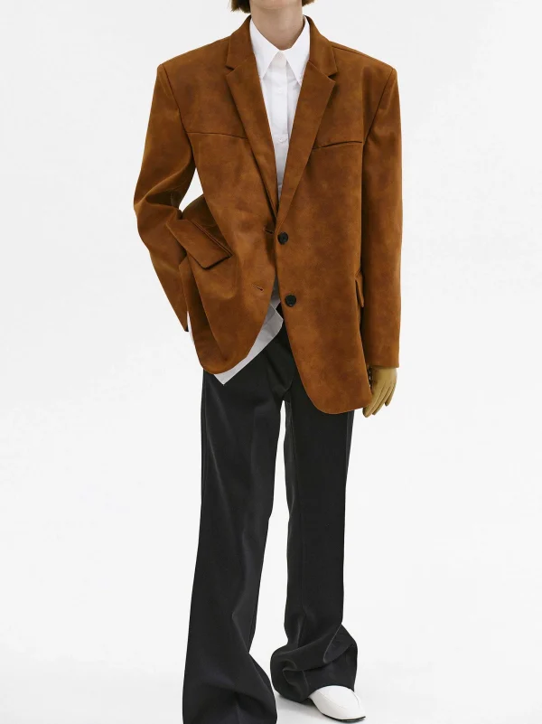 Source Unknown Accessories-Lui Faux Leather Blazer, Rust Brown