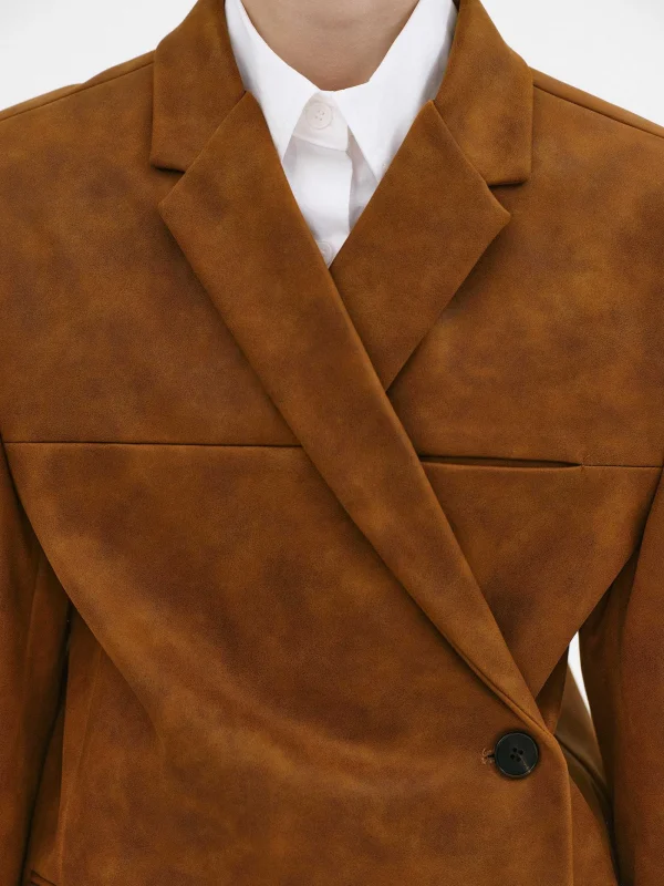 Source Unknown Accessories-Lui Faux Leather Blazer, Rust Brown