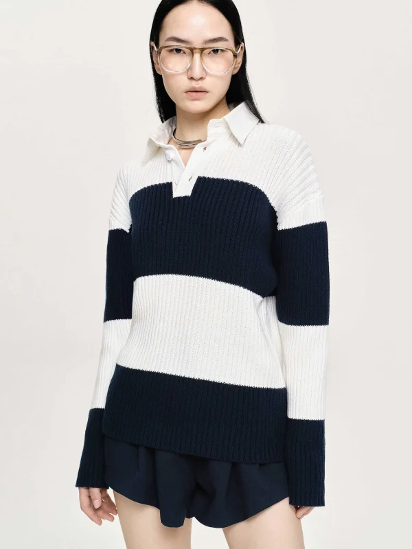 Source Unknown Accessories-Matias Oversized Knit Polo, Navy