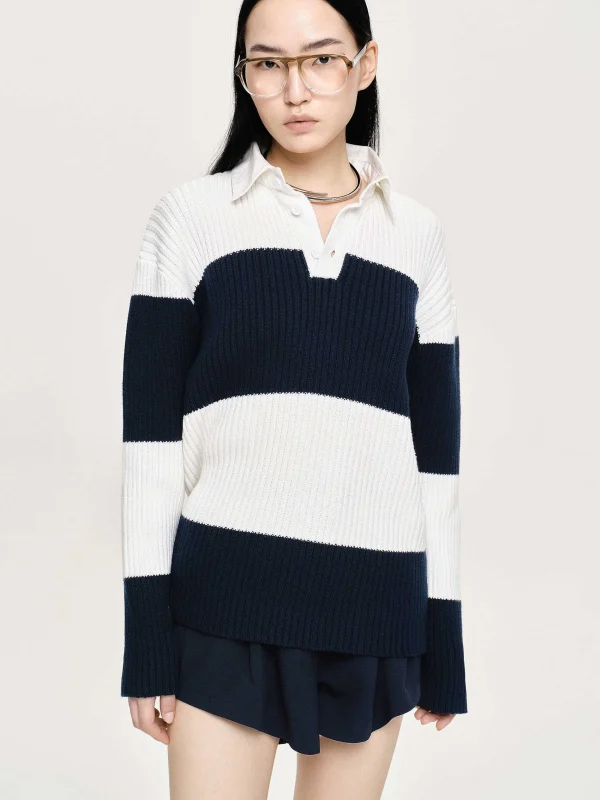 Source Unknown Accessories-Matias Oversized Knit Polo, Navy