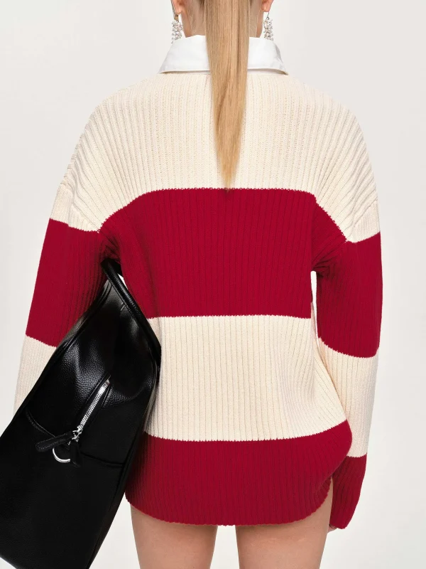 Source Unknown Accessories-Matias Oversized Knit Polo, Red