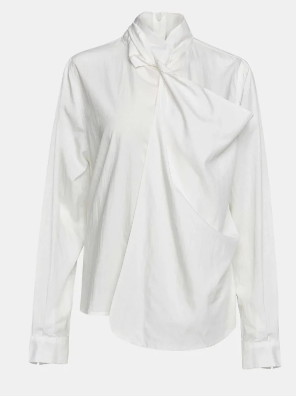 Source Unknown Clothing-Mesash Twisted Scarf Blouse, White