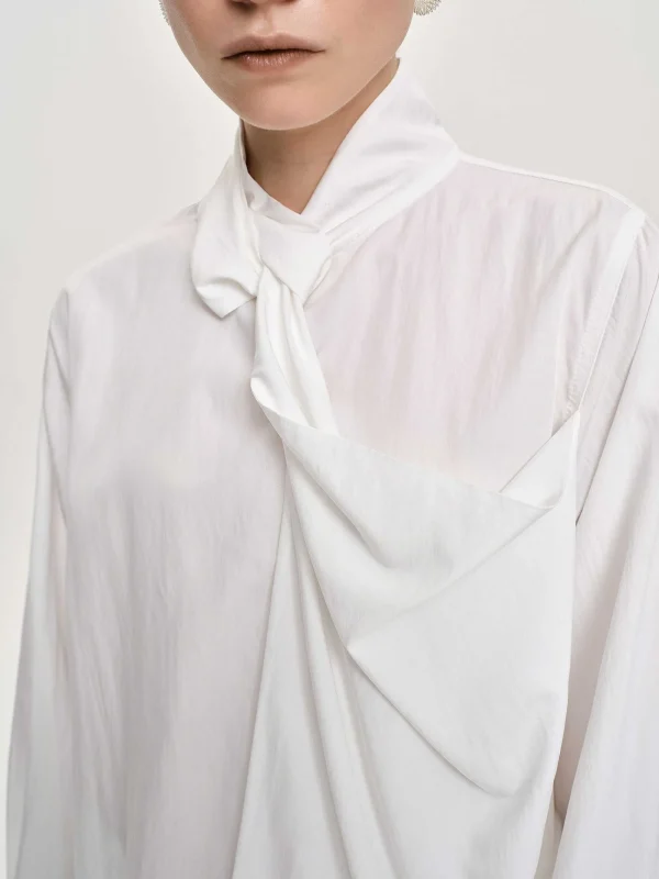 Source Unknown Clothing-Mesash Twisted Scarf Blouse, White