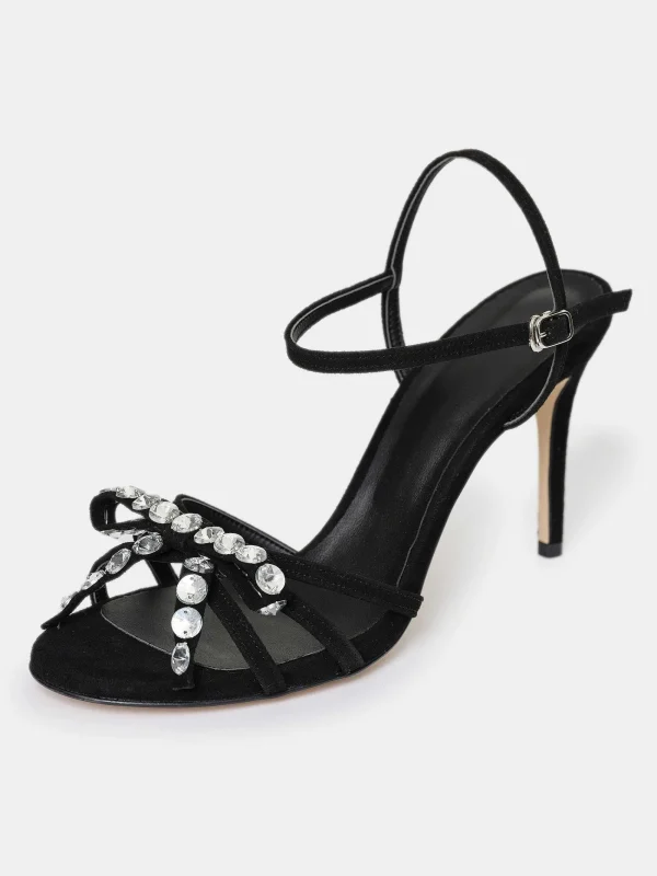 Source Unknown Shoes & Bags-Micol Open Toe Jeweled Heel Sandals, Black