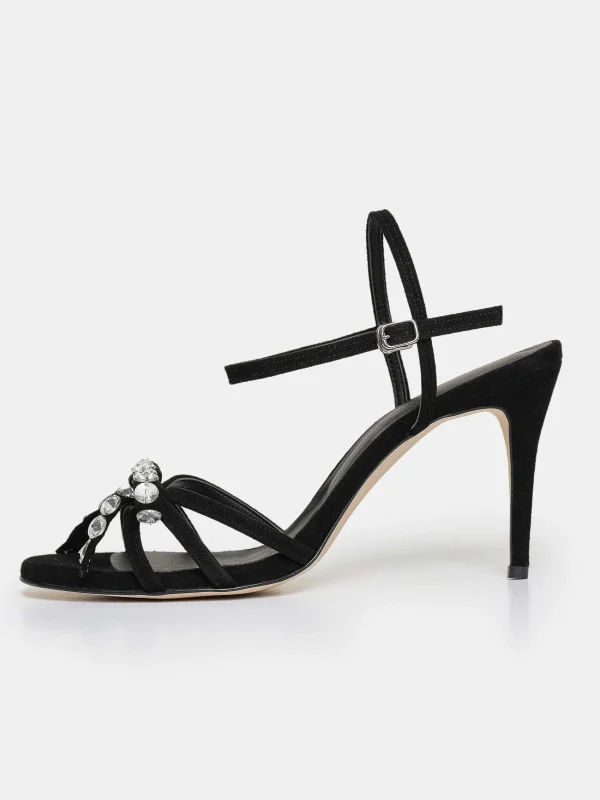 Source Unknown Shoes & Bags-Micol Open Toe Jeweled Heel Sandals, Black