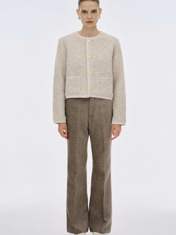 Source Unknown Knitwear-Mogador Shearing Wool Cardigan, Beige Melange