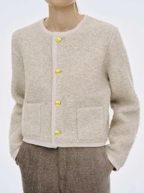 Source Unknown Knitwear-Mogador Shearing Wool Cardigan, Beige Melange