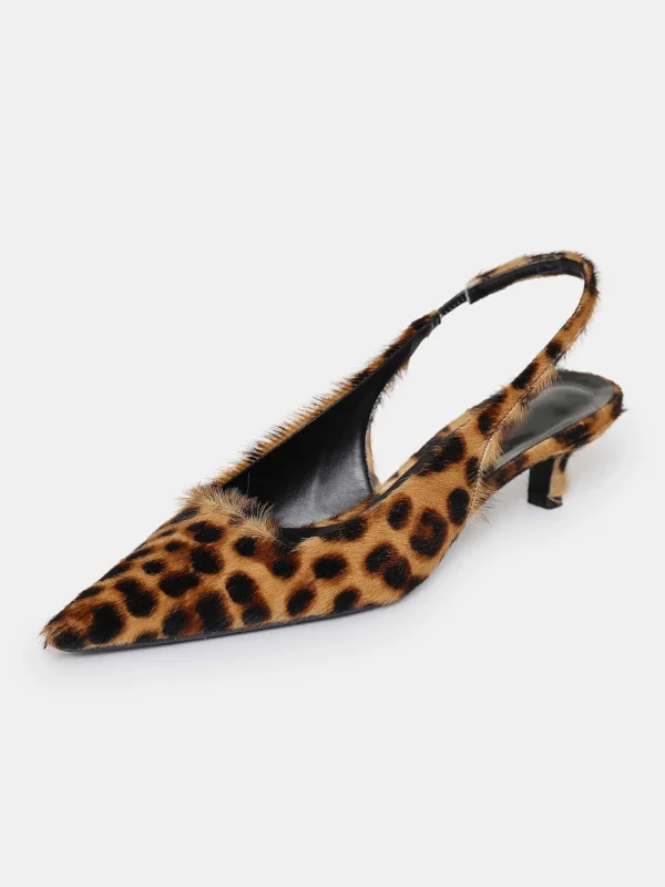 Source Unknown Shoes & Bags-Nalita Cow-Hair Slingback Pumps, Leo Brown