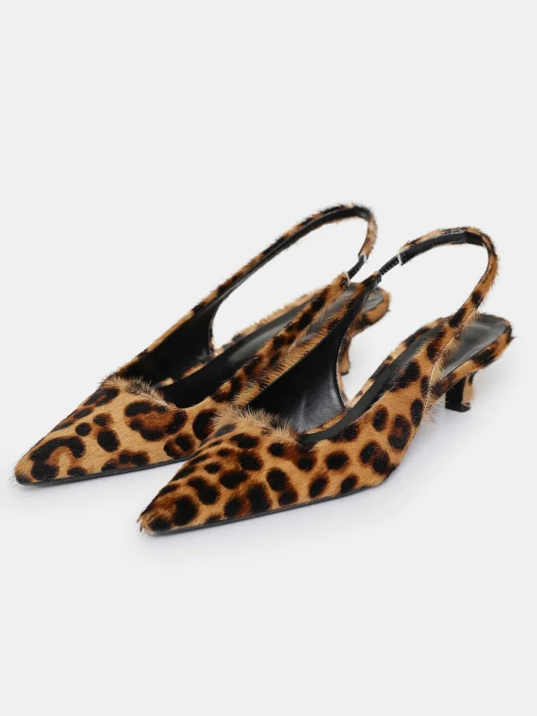 Source Unknown Shoes & Bags-Nalita Cow-Hair Slingback Pumps, Leo Brown