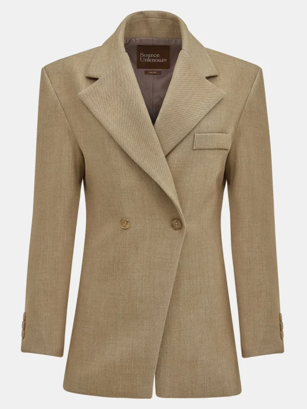 Source Unknown Clothing-Nangy Double Breasted Cinched Blazer, Tan Beige