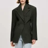 Source Unknown Clothing-Nangy Double Breasted Cinched Blazer, Charcoal Grey