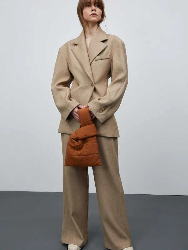 Source Unknown Clothing-Nangy Double Breasted Cinched Blazer, Tan Beige