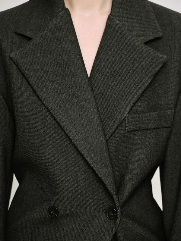 Source Unknown Clothing-Nangy Double Breasted Cinched Blazer, Charcoal Grey