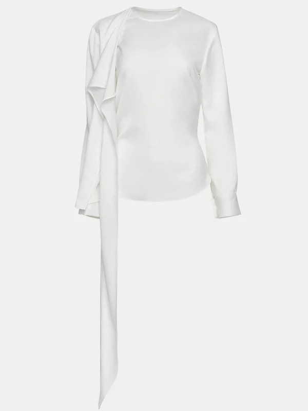 Source Unknown Tops-Notte Draped Scarf Blouse, White