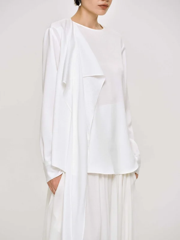 Source Unknown Tops-Notte Draped Scarf Blouse, White