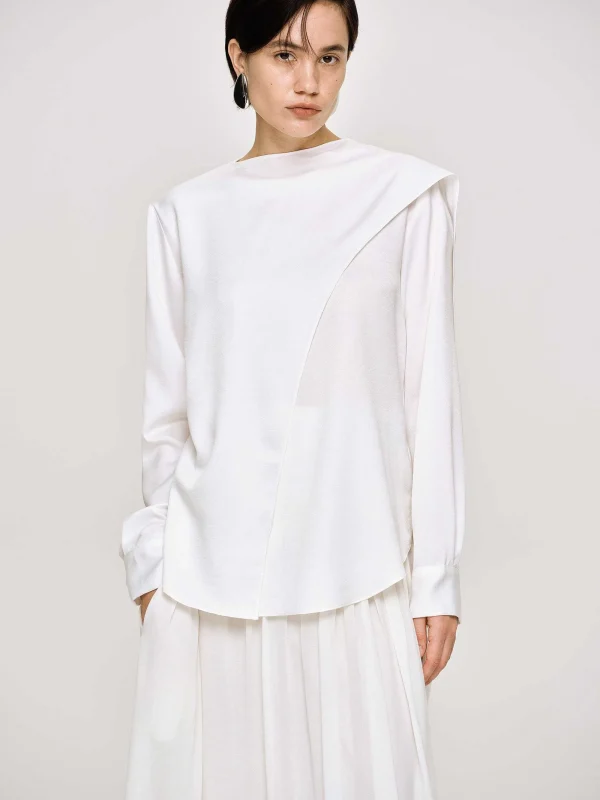 Source Unknown Clothing-Notte Draped Scarf Blouse, White