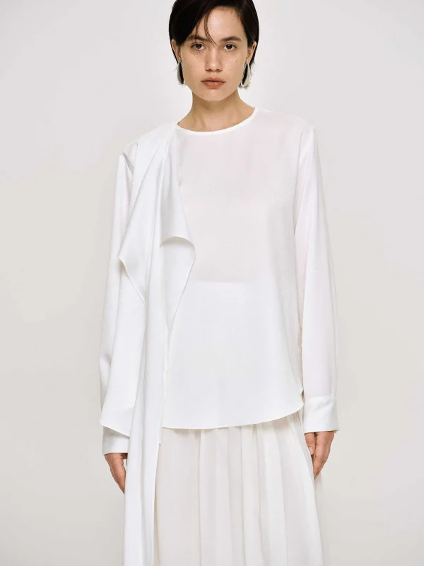 Source Unknown Tops-Notte Draped Scarf Blouse, White