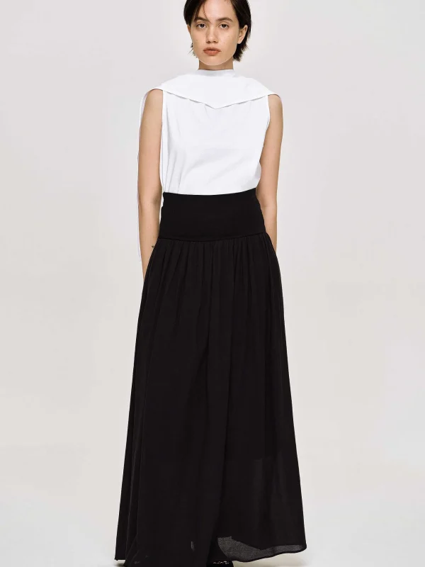 Source Unknown Clothing-Ocelia Drop Waist Maxi Skirt, Black