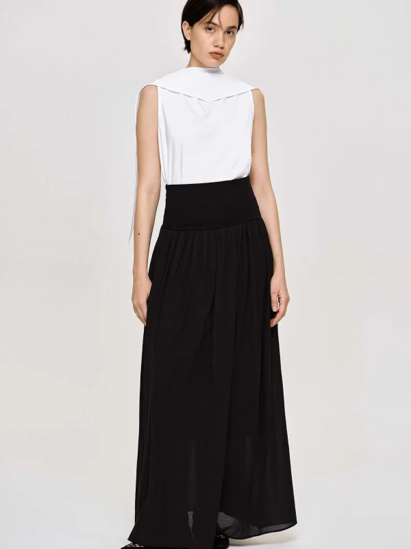 Source Unknown Bottoms-Ocelia Drop Waist Maxi Skirt, Black