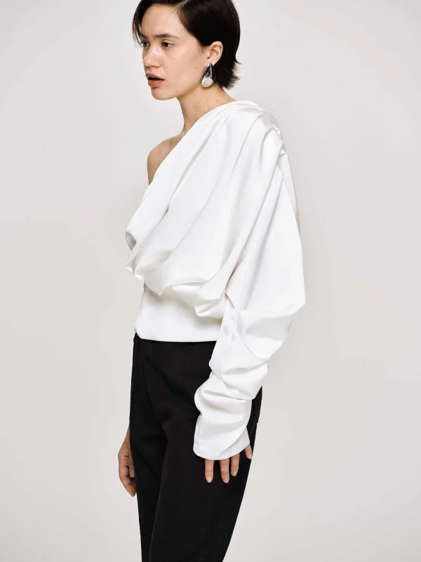 Source Unknown Tops-One-Shoulder Blouse, White