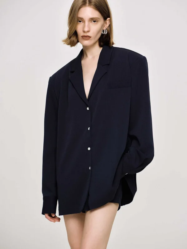 Source Unknown Clothing-Oversized Fluid Shirt, Navy