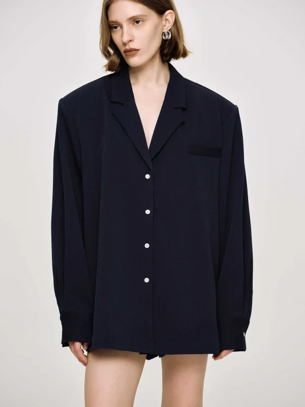 Source Unknown Outerwear-Oversized Fluid Shirt, Navy