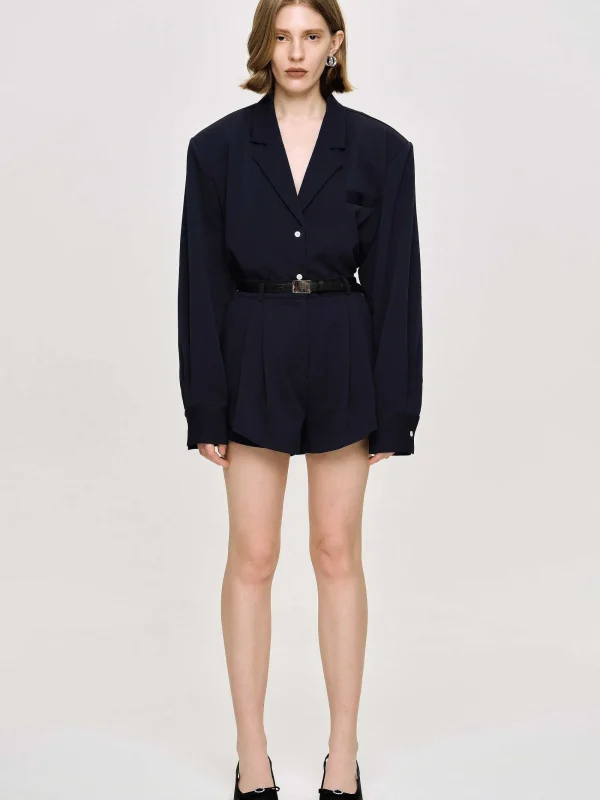 Source Unknown Co-Ords-Oversized Fluid Shirt, Navy