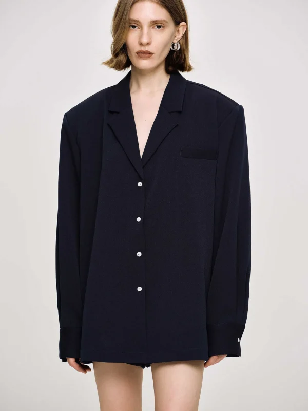 Source Unknown Clothing-Oversized Fluid Shirt, Navy