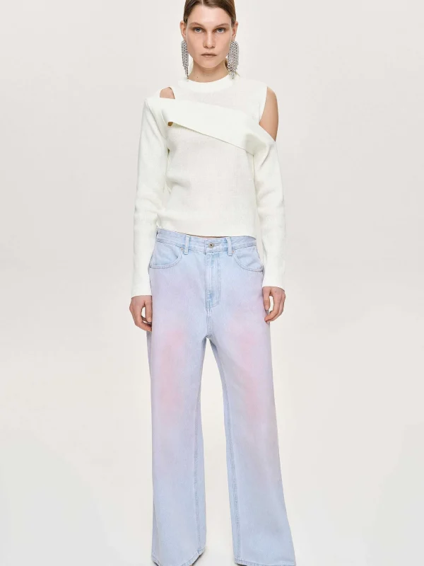 Source Unknown Clothing-Painted Wide-Leg Jeans, Pink Washed