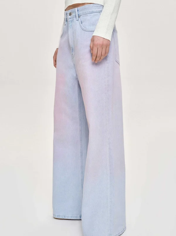 Source Unknown Clothing-Painted Wide-Leg Jeans, Pink Washed