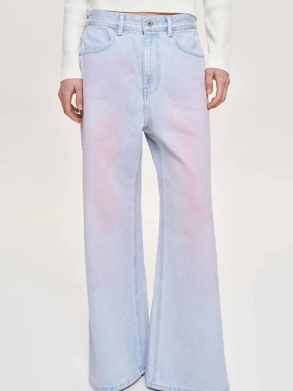 Source Unknown Clothing-Painted Wide-Leg Jeans, Pink Washed