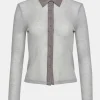 Source Unknown Clothing-Pietro Semi-Sheer Collar Top, Taupe Brown