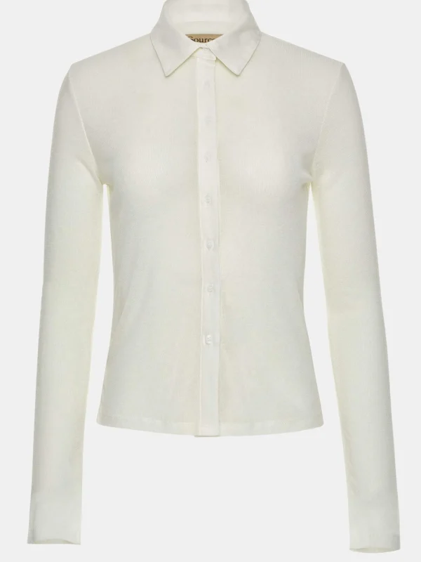 Source Unknown Tops-Pietro Semi-Sheer Collar Top, White