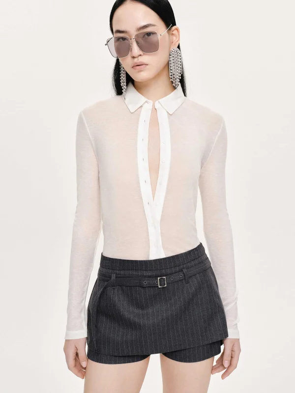 Source Unknown Clothing-Pietro Semi-Sheer Collar Top, White