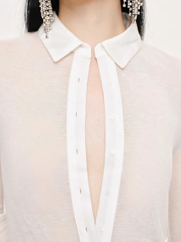 Source Unknown Clothing-Pietro Semi-Sheer Collar Top, White