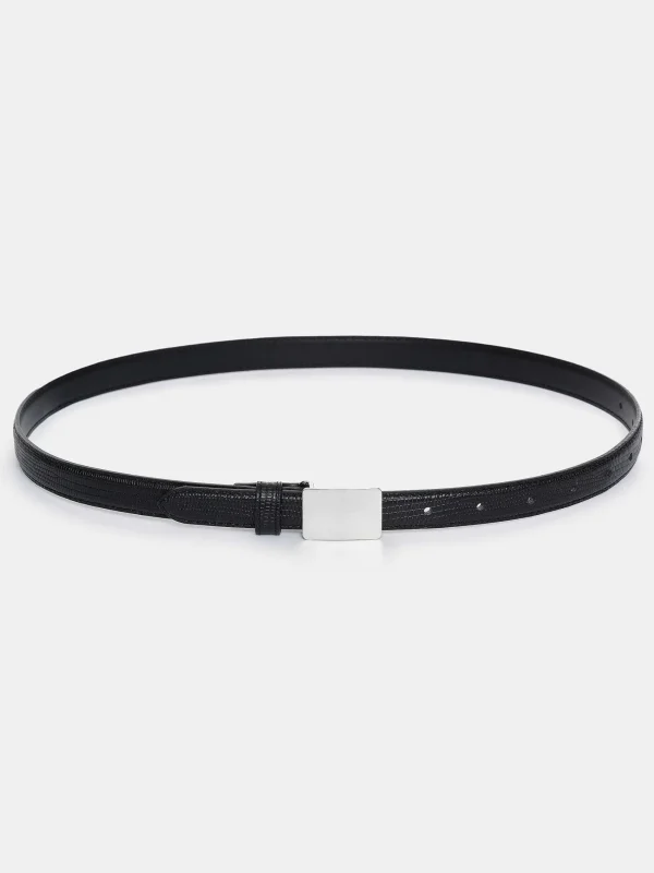 Source Unknown Clothing-Plate Buckle Croc-Effect Belt, Silver